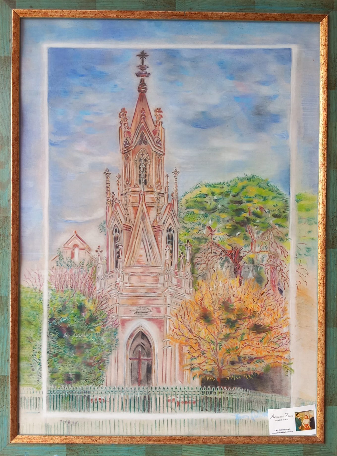 Scena della Crocifissione di Cristo, pastelli su carta, stile religioso