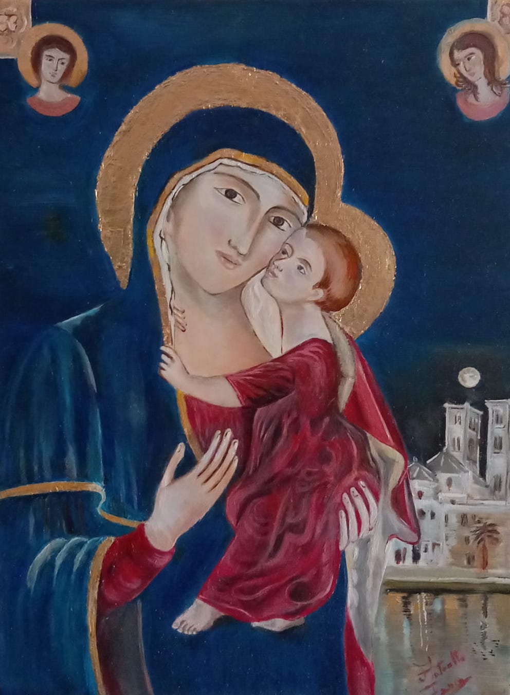 Dipinto di Diabolik ed Eva Kant, acrilico su tela, stile fumettistico