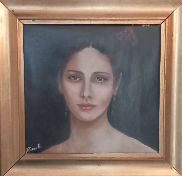 Dipinto della Traviata, olio su tela, stile lirico e passionale