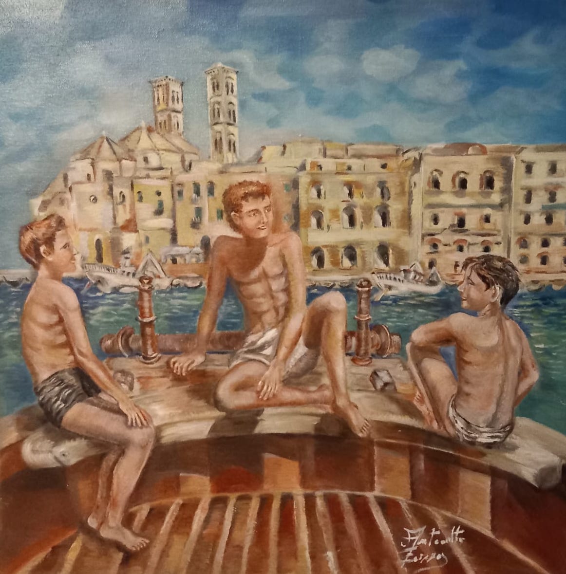 Ritratto di un giovane ragazzo, olio su tela, stile contemporaneo